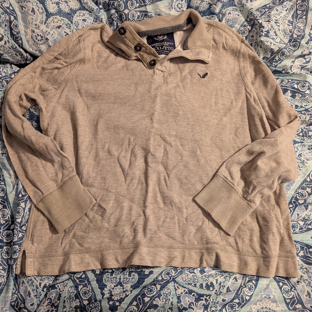 Casual Tan Pullover with Buttoned Collar